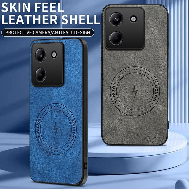 Luxus Leder Schutzhülle mit Magnetfunktion für Xiaomi Mi Poco M7 PRO 5G in Grau - Bild 1