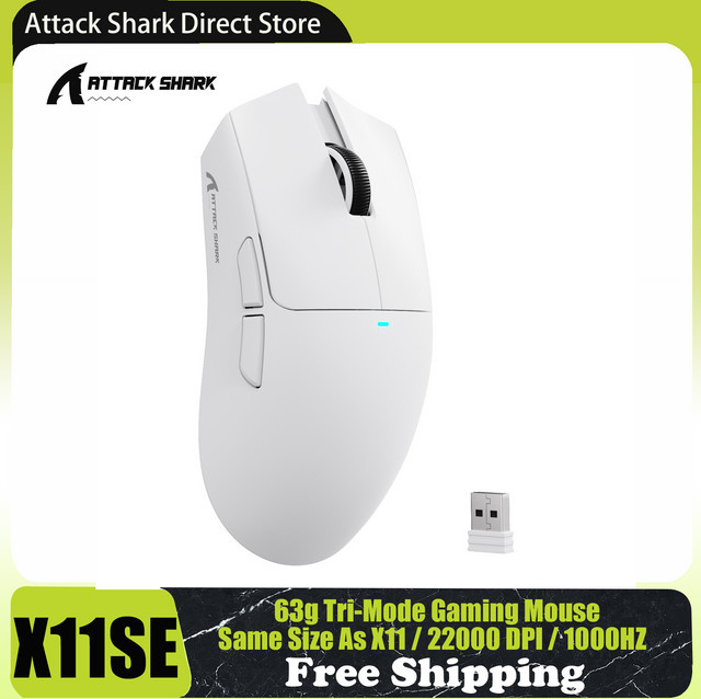 ATTACK SHARK X11SE Kabellose Gaming-Maus in Weiß mit PAW3311-Sensor, 22000 DPI und 63 g Superlight Design - Bild 1