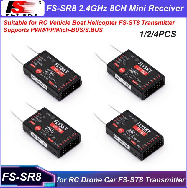 Flysky FS-SR8 2,4 GHz ANT Mini Empfänger für FS-ST8 Fernsteuerung in Schwarz - Bild 1