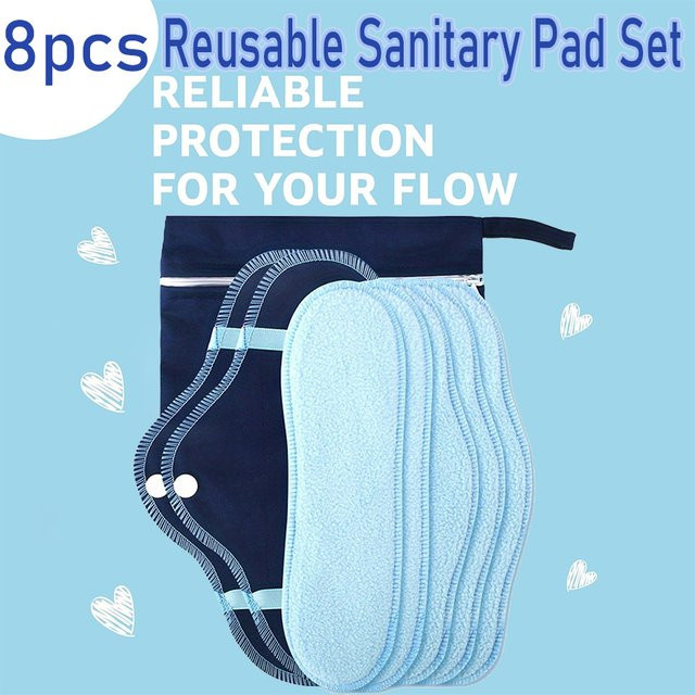 8-teiliges Sanitärmatten-Set aus blauem Fleece mit TPU-Beschichtung und Aufbewahrungstasche für Babys - Bild 1