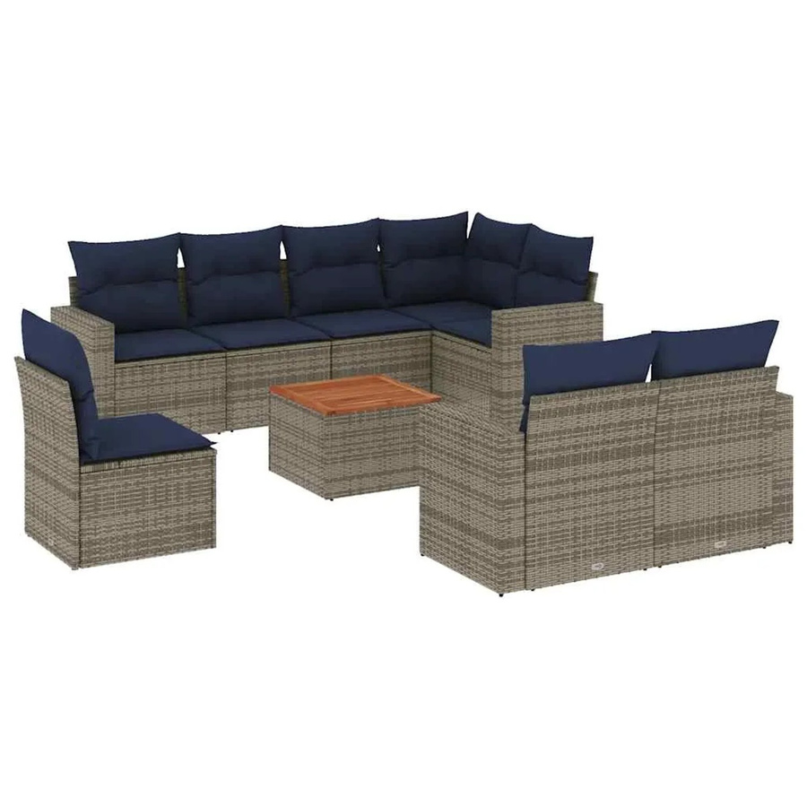 vidaXL 9-tlg Garten-Sofagarnitur in L-Form aus grauem Poly-Rattan mit Kissen und pulverbeschichtetem Stahlgestell - Bild 2