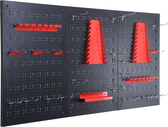Floordirekt Werkzeugwand Parker Lochwand Set aus Metall in Schwarz Rot mit 3 Platten - Bild 1