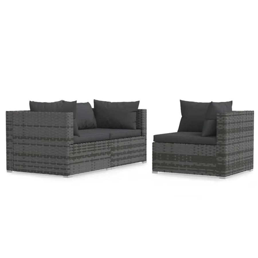 vidaXL 3-tlg Garten-Lounge-Set in L-Form aus Poly Rattan und Metall mit Kissen in Anthrazit/Grau - Bild 2