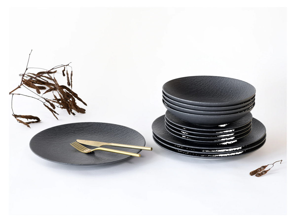 CreaTable Tafelservice Schiefer Black aus Steinzeug, 12-teiliges Geschirrset in Schwarz und Grau - Bild 3