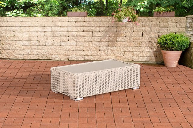 TPFGarden Gartentisch aus Polyrattan mit Glasplatte in Perlweiß - Bild 1