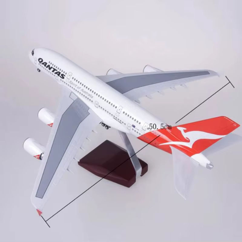 Hang Kun Flugzeugmodell A380 Qantas Airline in Weiß, Maßstab 1:160, aus Kunstharz und Kunststoff mit Licht und Rädern - Bild 2