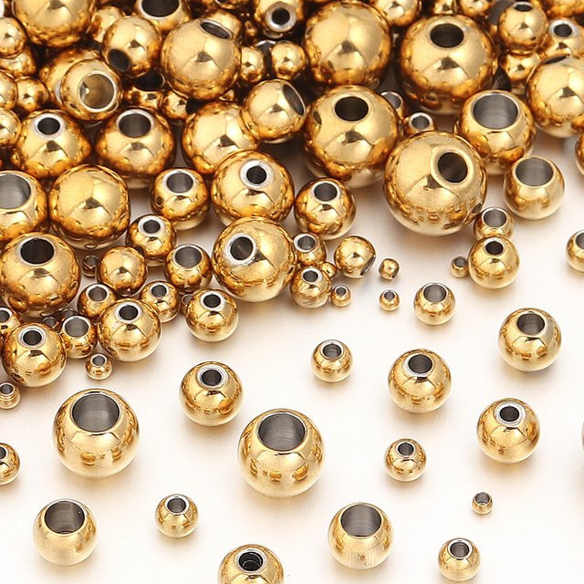 lingsai Perlen Edelstahl, Gold, 2-10mm, Runde Abstandshalter - Bild 1