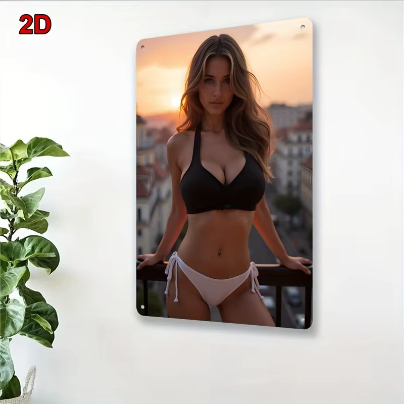 CIFBUY Retro Metall-Wandkunst-Schild Bikini-Frau in Schwarz, Vintage Eisenplakette für Bar und Café, B/H: 20,32 x 30,48 cm - Bild 4