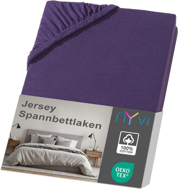 NYVI DreamScience Jersey Spannbettlaken in Aubergine, Bügelfrei, für Matratzen bis 22 cm Höhe, B/T: 180 x 200 cm bis 200 x 200 cm - Bild 1