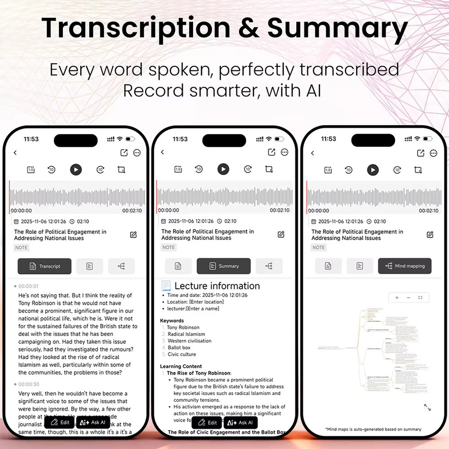 NEWYES Ailog KI-Sprachrekorder mit App-Steuerung, Transkription und Zusammenfassung, 64GB Speicher, Grau - Bild 2