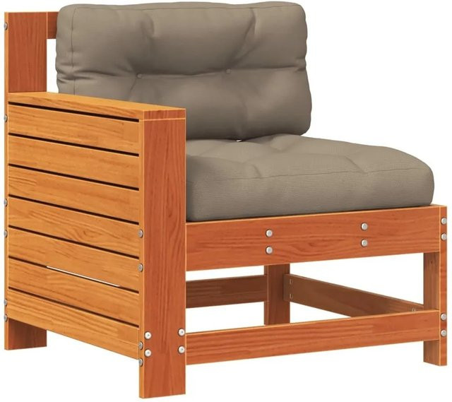 vidaXL Gartensofa aus massivem Kiefernholz mit Armlehnen und Kissen in Braun mit rustikaler Optik - Bild 1