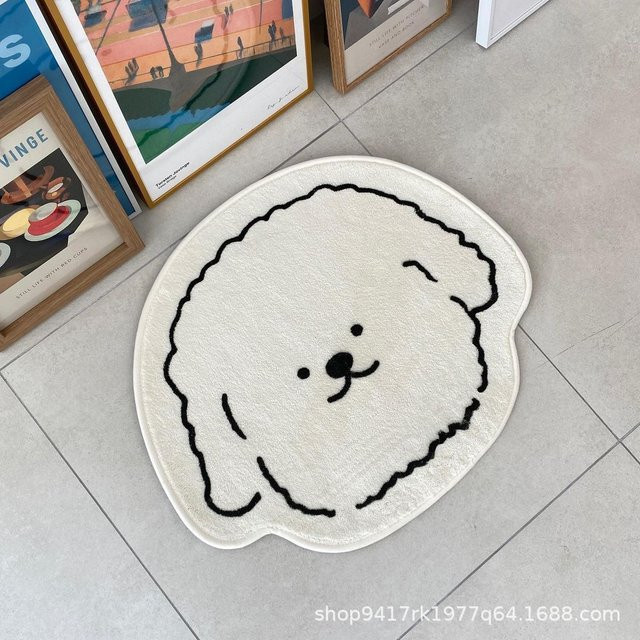 VIKAMA Cartoon-Hundekopf-Teppich, rund, weiß, rutschfest und saugfähig, B/T: 60 x 40 cm - Bild 1