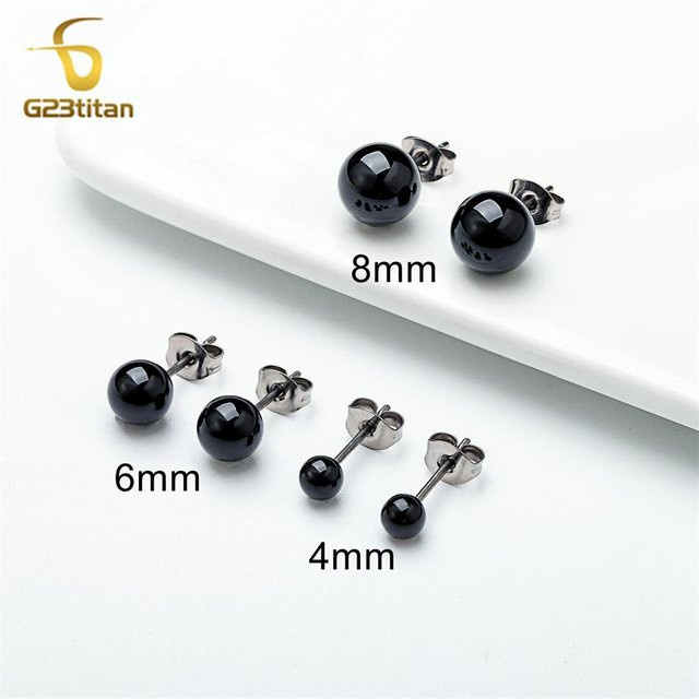 Ohrstecker Schwarzer Achat, G23 Titan, 8mm, Damen Herren - Bild 1