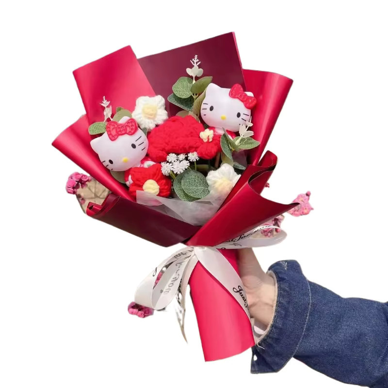Sanrio Hello Kitty Kreativer Blumenstrauß mit gehäkelten Rosen als künstlicher Blumenstrauß - Bild 2