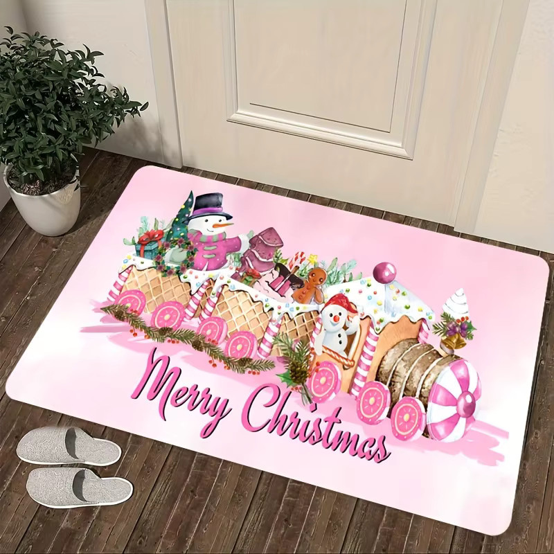 VIKAMA Weihnachtsteppich mit Schneemann-Motiv in Rosa für deine Weihnachtsdekoration - Bild 2