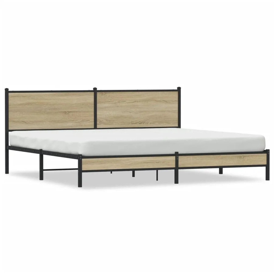 vidaXL Metallbett in Sonoma-Eiche ohne Matratze, Farbe: Braun, B/T/H: 193 x 203 cm - Bild 2
