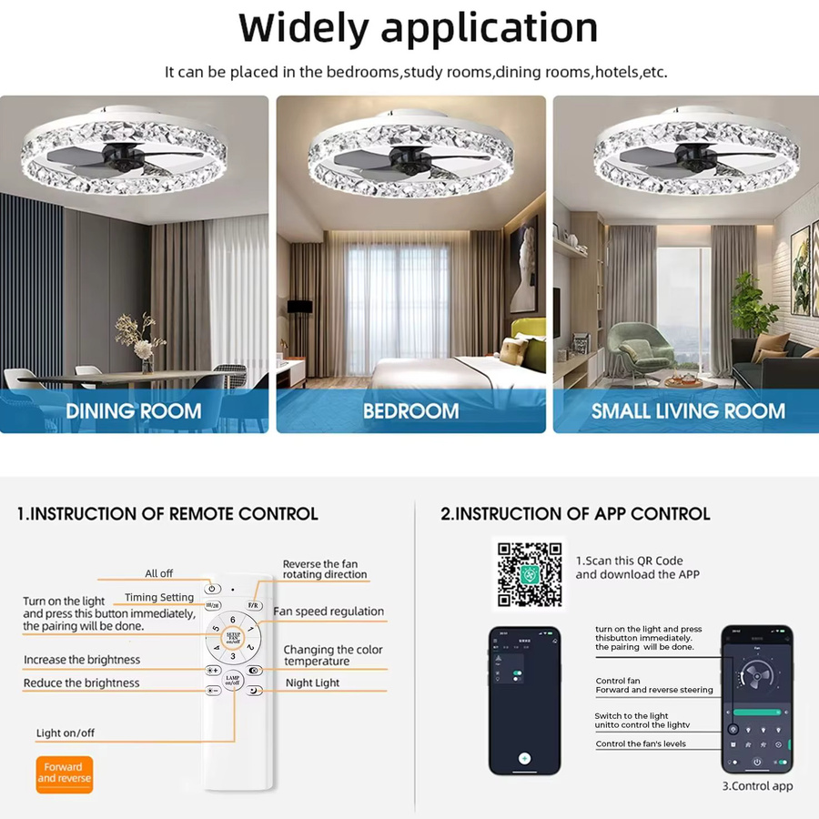 IRALAN Hochleistungs-Deckenventilator mit LED-Licht, App-Steuerung, dimmbar und geräuschlos, 60W, für Wohnzimmer und Arbeitszimmer - Bild 5
