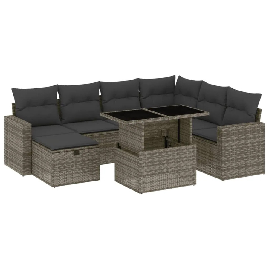 vidaXL 8-teilige Garten-Sofagarnitur in L-Form aus Polyrattan mit Kissen und Couchtisch, Grau - Bild 2