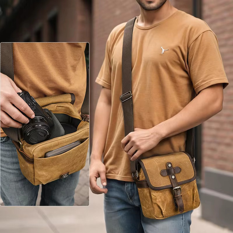 QISEMIAN Umhängetasche für DSLR-Digitalkameras als lässige Fototasche und Objektivtasche in Grün und Braun - Bild 3