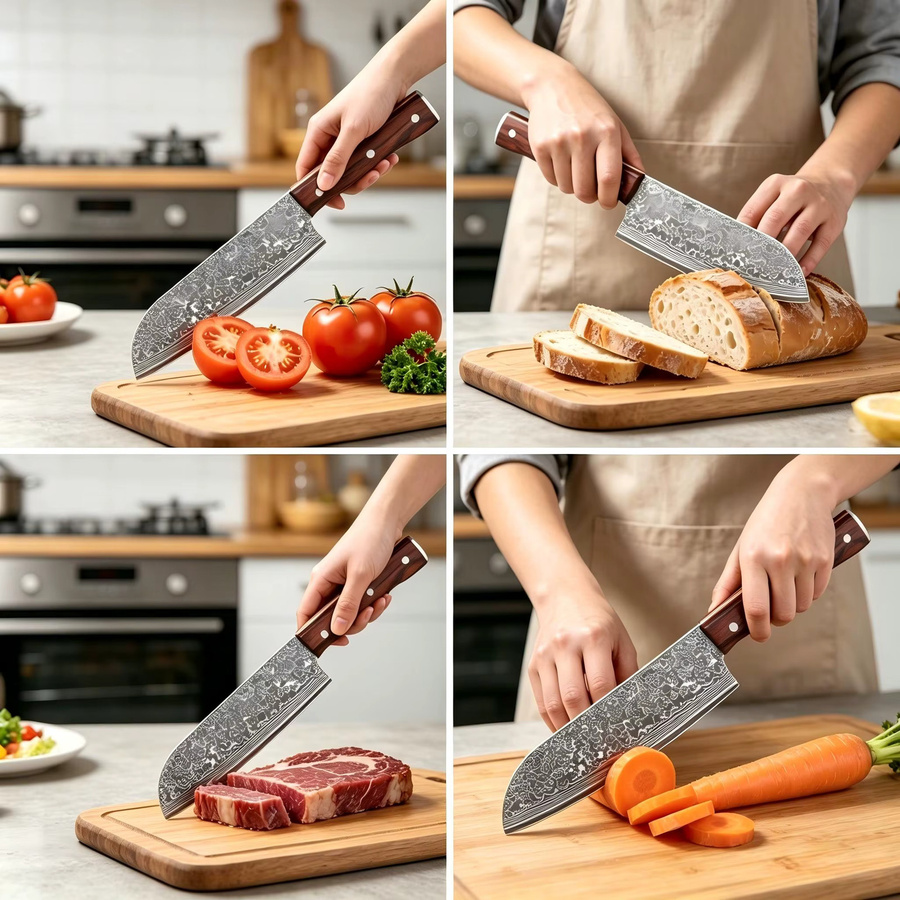 SAEIV Damaszener-Küchenmesser im japanischen Stil mit VG10-Stahlkern und ergonomischem Holzgriff, Klingenlänge: 30 cm - Bild 6