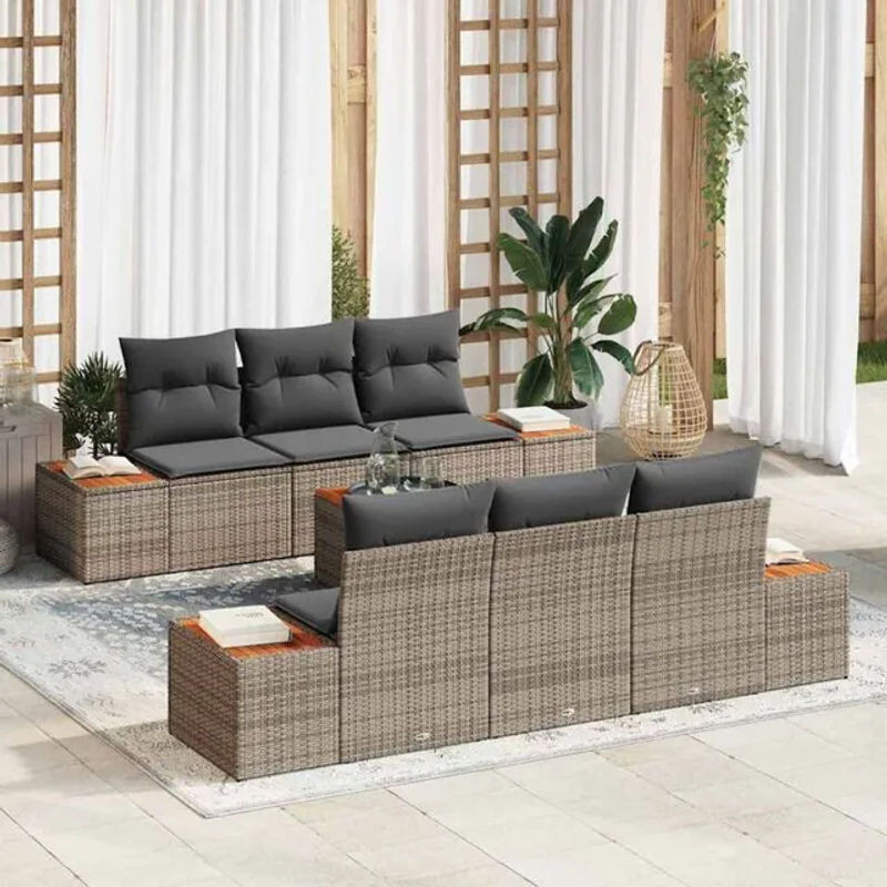 Modernes 7-teiliges Garten-Sofa-Set aus grauem Poly-Rattan mit Kissen von vidaxl - Bild 1