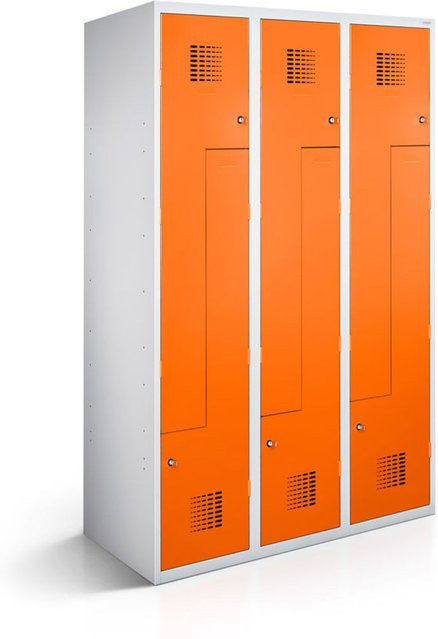rotstahl Z-Spind mit 6 Türen in Orange und lichtgrauem Korpus, B/T/H: 120 x 50 x 180 cm - Bild 1