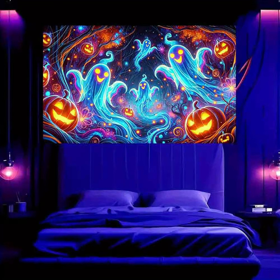 VIKAMA Halloween Wandteppich mit Geist und Kürbis Laternen, Mehrfarbig, B/H: 60 x 40 cm - Bild 2