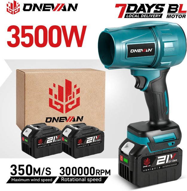 ONEVAN Elektrischer Turbofan Drahtloser Bladblazer 3500W mit 350M/S für Makita Akku in Petrol - Bild 1