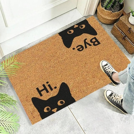 Rutschfeste Bodenmatte mit Katzenmuster von Lodestar, Waschbarer Teppich für Eingangsbereich, Küche oder Badezimmer, Braun, B/T: 50 x 30 cm