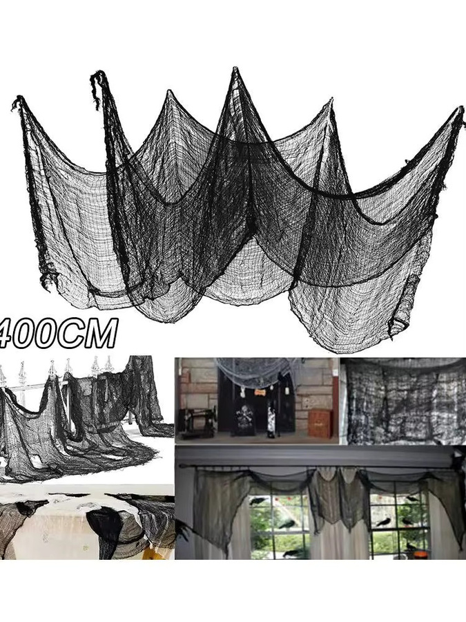 EH-LIFE Halloween Grusel-Gaze in Schwarz für Horror-Dekorationen, B: 490 cm, H: 200 cm - Bild 4