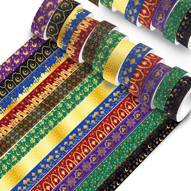 12 Stück Washi Tape Set mit orientalischem Ramadan und Eid Mubarak Design in Multicolour für Scrapbooking und Fensterdekoration - Bild 1