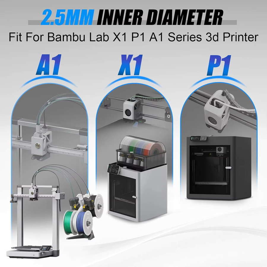 Bambu Lab PTFE-Schlauch für 3D-Drucker P1S, P1P, X1C, X1, X1E mit 2,5 mm Innendurchmesser und 4 mm Außendurchmesser in Blau - Bild 2