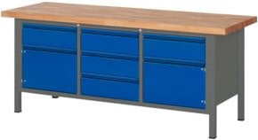 STIER Premium Werkbank höhenverstellbar mit 5 Schubladen und 2 Flügeltüren, Farbe: Anthrazit, B/T/H: 200 x 70 x 84-104 cm - Bild 1