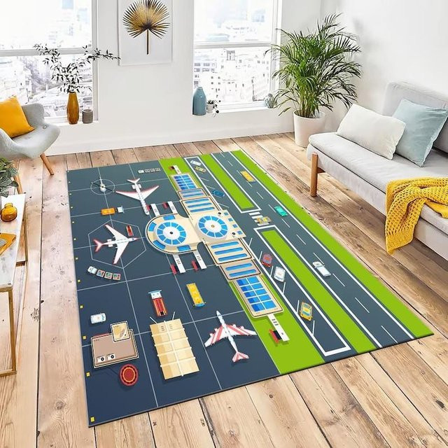 Lodestar Teppich Flughafen Landebahn Szene als Spielmatte für Kinder, rutschfest und waschbar, B: 120 cm, T: 160 cm - Bild 1