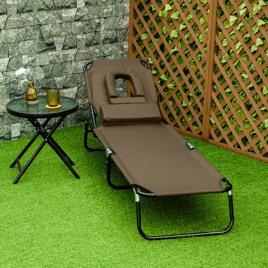 Outsunny Sonnenliege für Balkon und Garten in Braun mit Oxford-Stoff und Stahlrohr, faltbares Design, Länge: 190 cm, Breite: 56 cm, Höhe: 28 cm - Bild 2