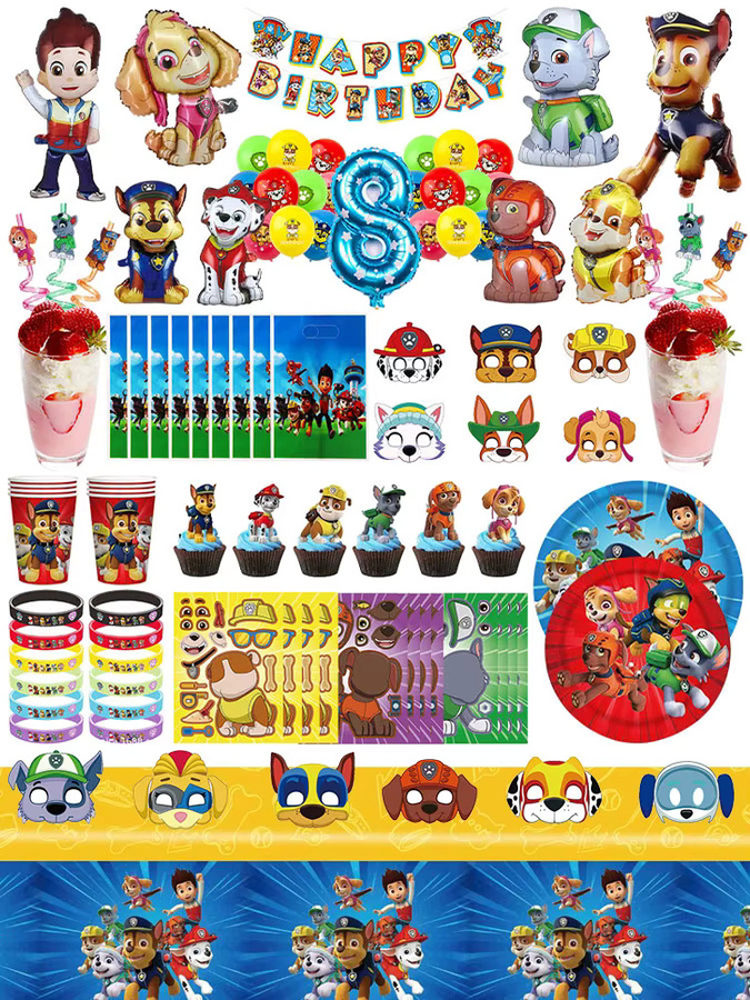 Paw Patrol Geburtstagsdekoration Set mit Skye Luftballons, Hintergrund, Tellern und Tassen in Multicolour von TAKARA TOMY - Bild 4