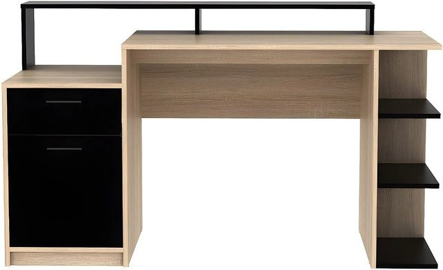 Schreibtisch Zacharie von Vente-unique in Schwarz und Eichefarben, Breite: 138 cm - Bild 1