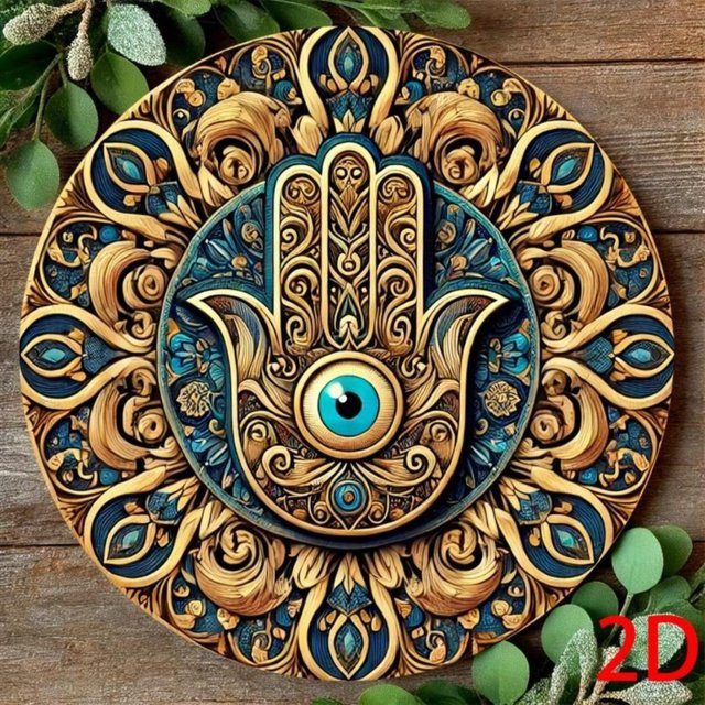 CIFBUY Wandkunst Hamsa Hand und Evil Eye Mandala in Blau Gold Grün mit orientalischem Design - Bild 1