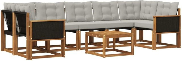vidaXL Outdoor-Sofagarnitur L-Form aus Akazienholz mit 8 Kissen in Grau und Natur - Bild 1