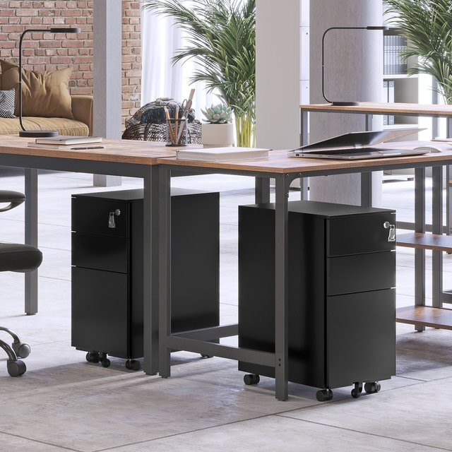 Songmcis Rollcontainer mit 3 Schubladen und Schloss für das Home Office, B/T/H: 45 x 30 x 60 cm - Bild 1