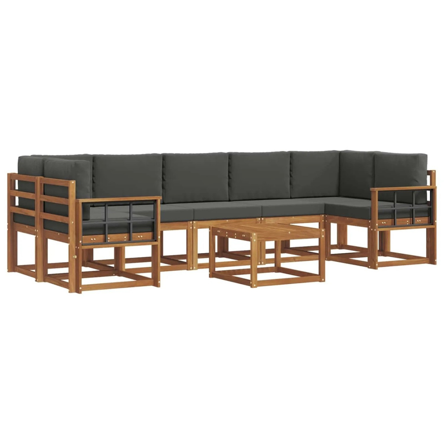 vidaXL Outdoor-Sofagarnitur L-Form aus Akazienholz mit 8 Kissen in Natur und Anthrazit - Bild 2