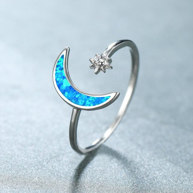 YIRAN Jewelry Offener Ring, Stern Mond, Silber, Zirkonia, Damen, Weiß - Bild 1