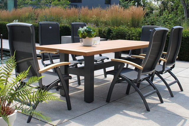 Hartman Garten-Essgruppe Yasmani/Da Vinci in Anthrazit aus Aluminium und Teakholz mit 6 Klappstühlen, B/T: 240 x 100 cm - Bild 1