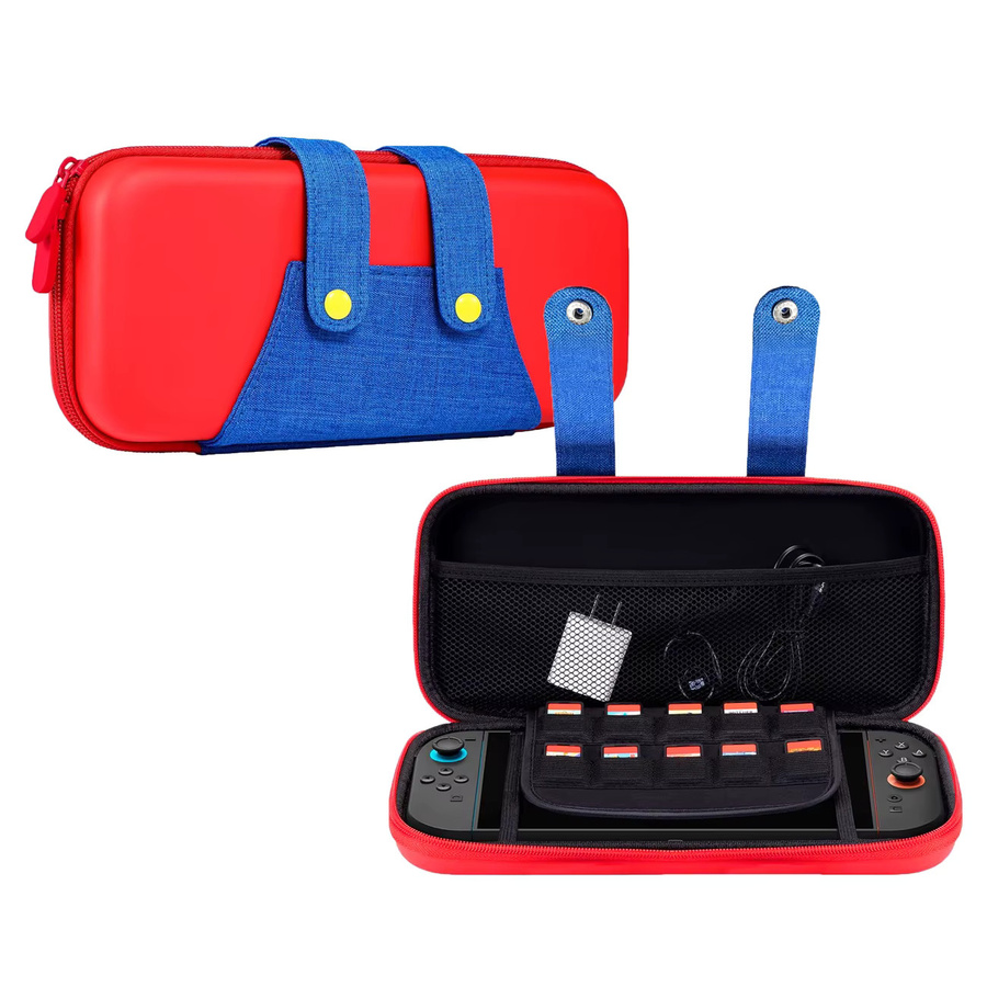 Chimoor Pixel-Themen-Etui für Nintendo Switch in Rot-Blau mit 10 Spiele-Aufbewahrungsfächern und weichem Innenfutter - Bild 5