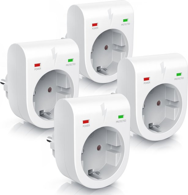 Arendo Steckdose mit 4x Schutzkontakt, Überspannungsschutzadapter mit LED und Kindersicherung, Weiß, 3500W - Bild 1