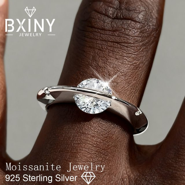 BXINY Ring 925 Silber, Moissanit, Diamant, Damen - Bild 1