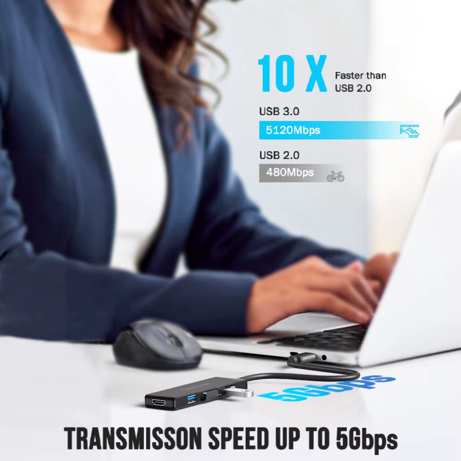 Lemorele 5-Port USB-C Laptop-Dockingstation in Grau mit 4K HDMI-Anschluss und PD-Ladefunktion - Bild 3