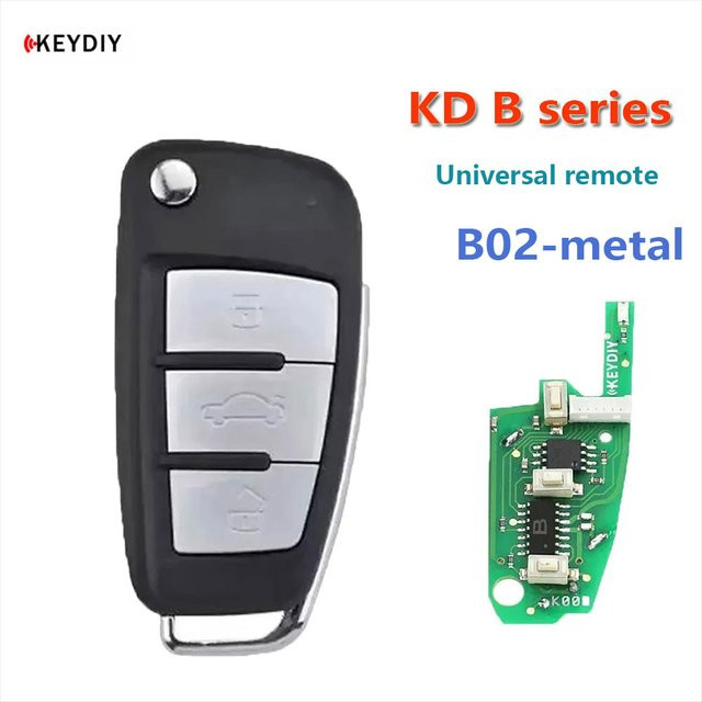 KEYDIY KD B02 Universal-Auto-Fernschlüssel mit 3 Tasten und Metallknopf in Schwarz für Audi A6L Style B-Serie, kompatibel mit KD900 und KD900+ sowie KD-X2 - Bild 1