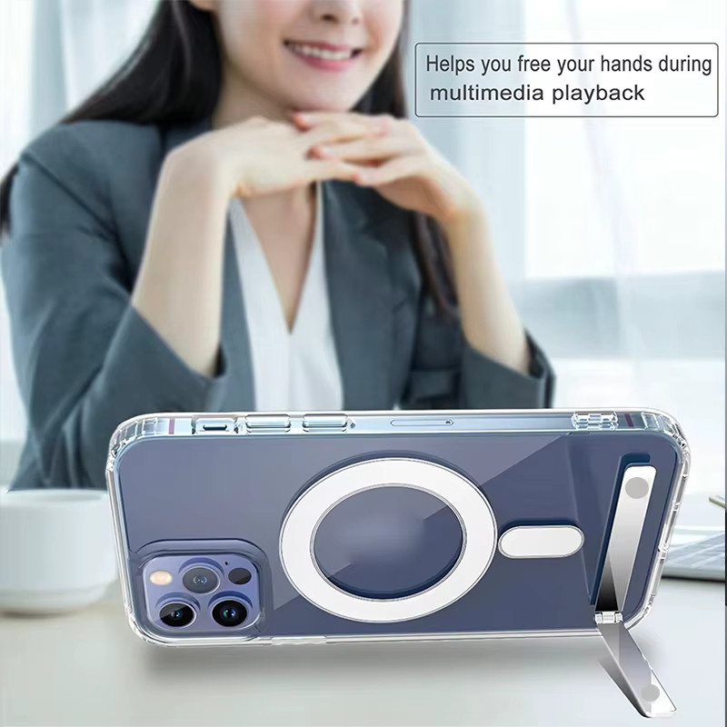 UYUXIO Magnetische Schutzhülle für iPhone 17 16 15 14 Pro Max, transparente Stoßfeste Hülle mit klappbarem Metallständer - Bild 5