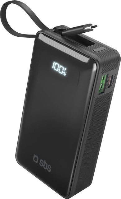 Powerbank mit 10.000 mAh und integriertem USB-C Kabel in Schwarz mit USB-A Anschluss und 22,5 W Schnellladefunktion - Bild 1